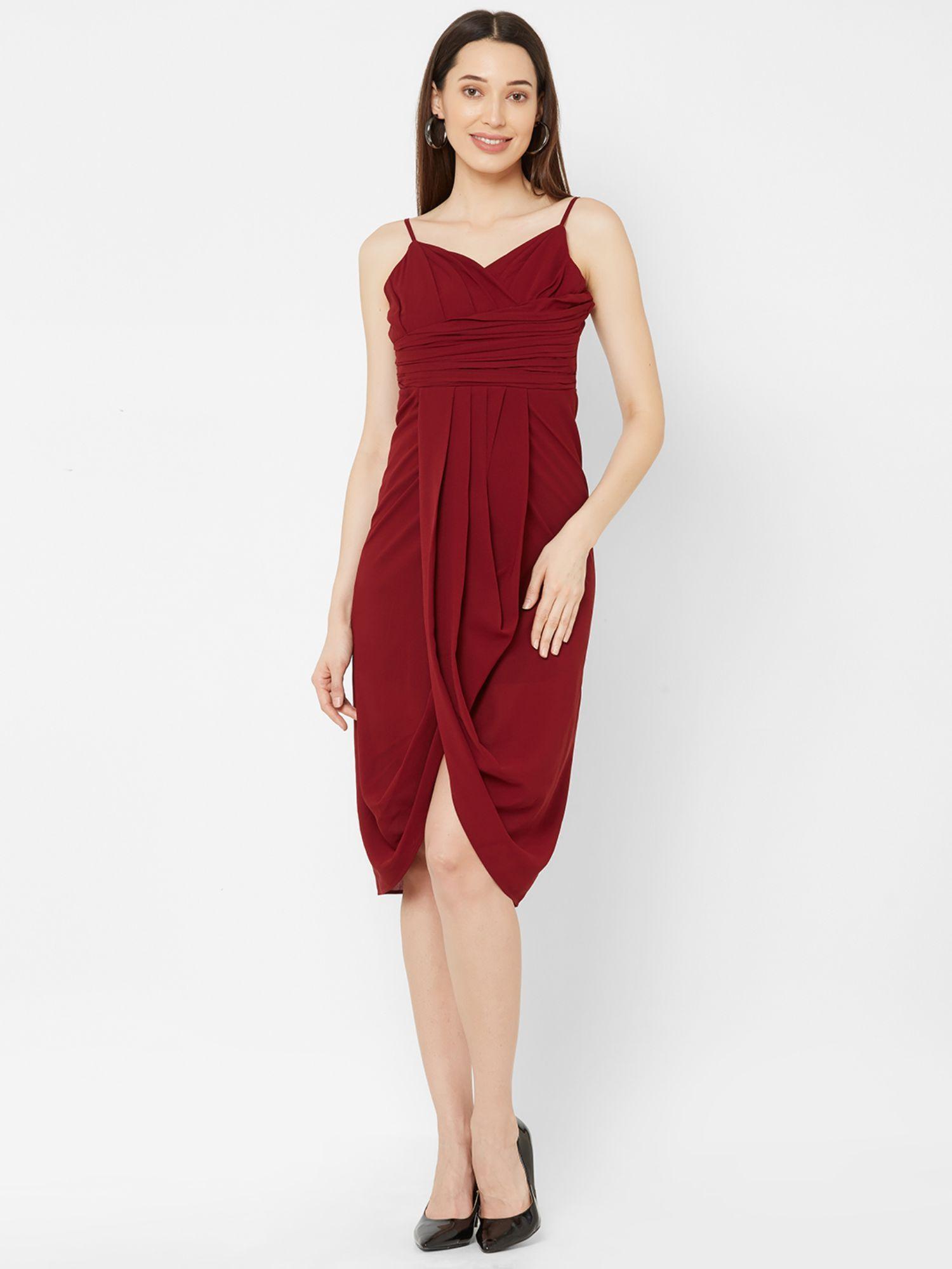 maroon solid dress