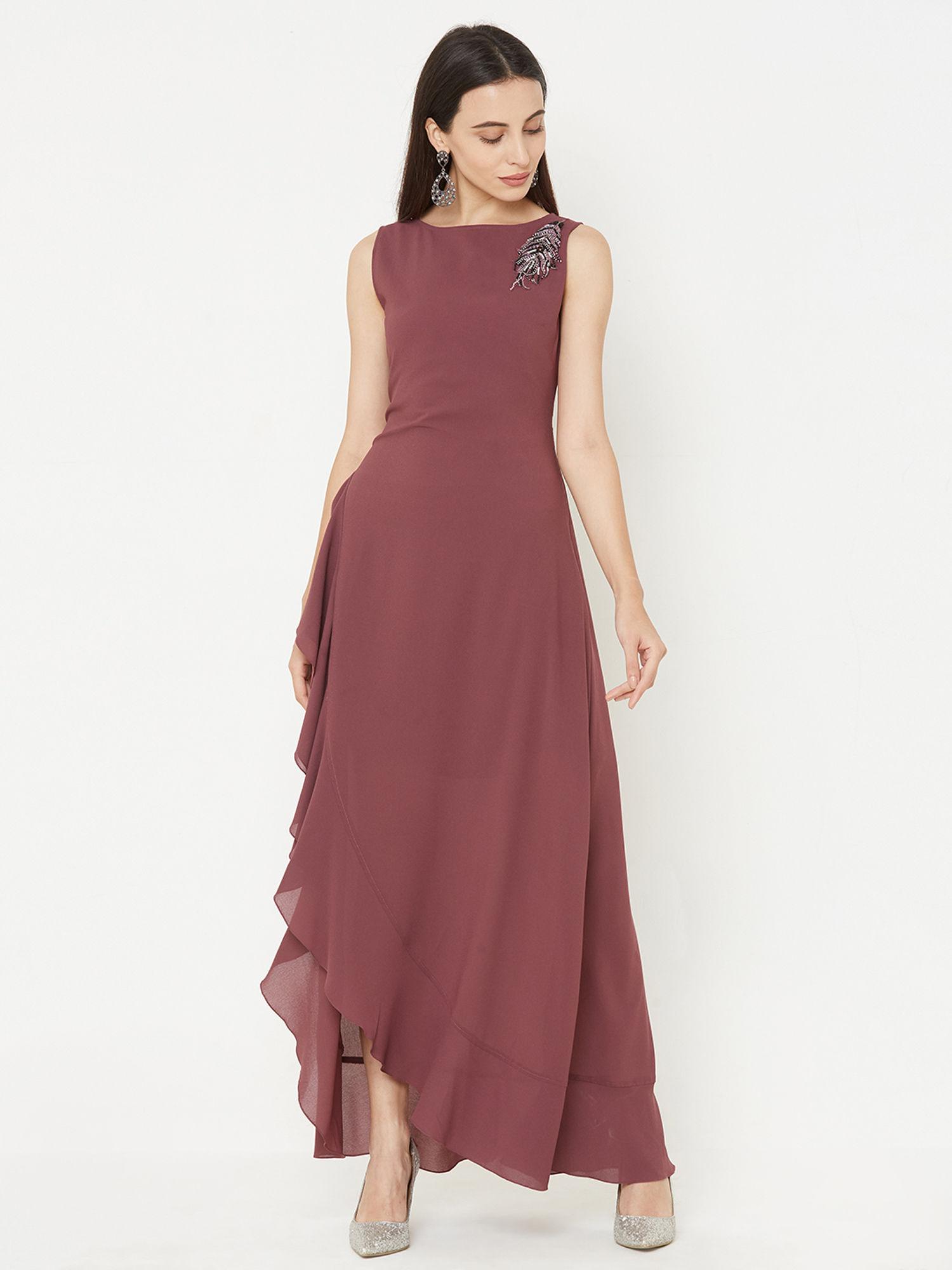 maroon solid dress