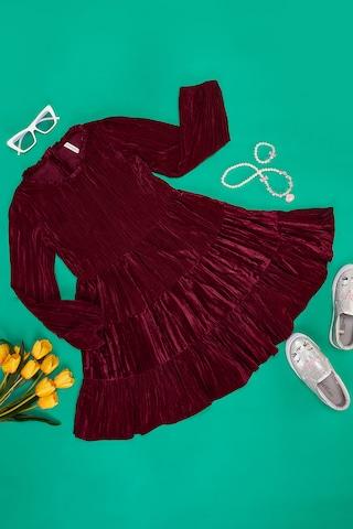 maroon solid full length  casual girls regular fit dress