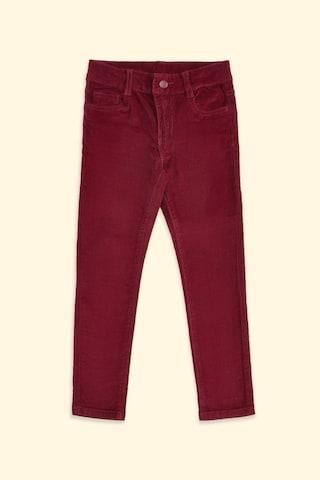 maroon solid full length casual girls regular fit trouser