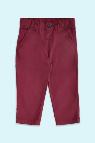 maroon solid full length low rise casual baby regular fit trousers