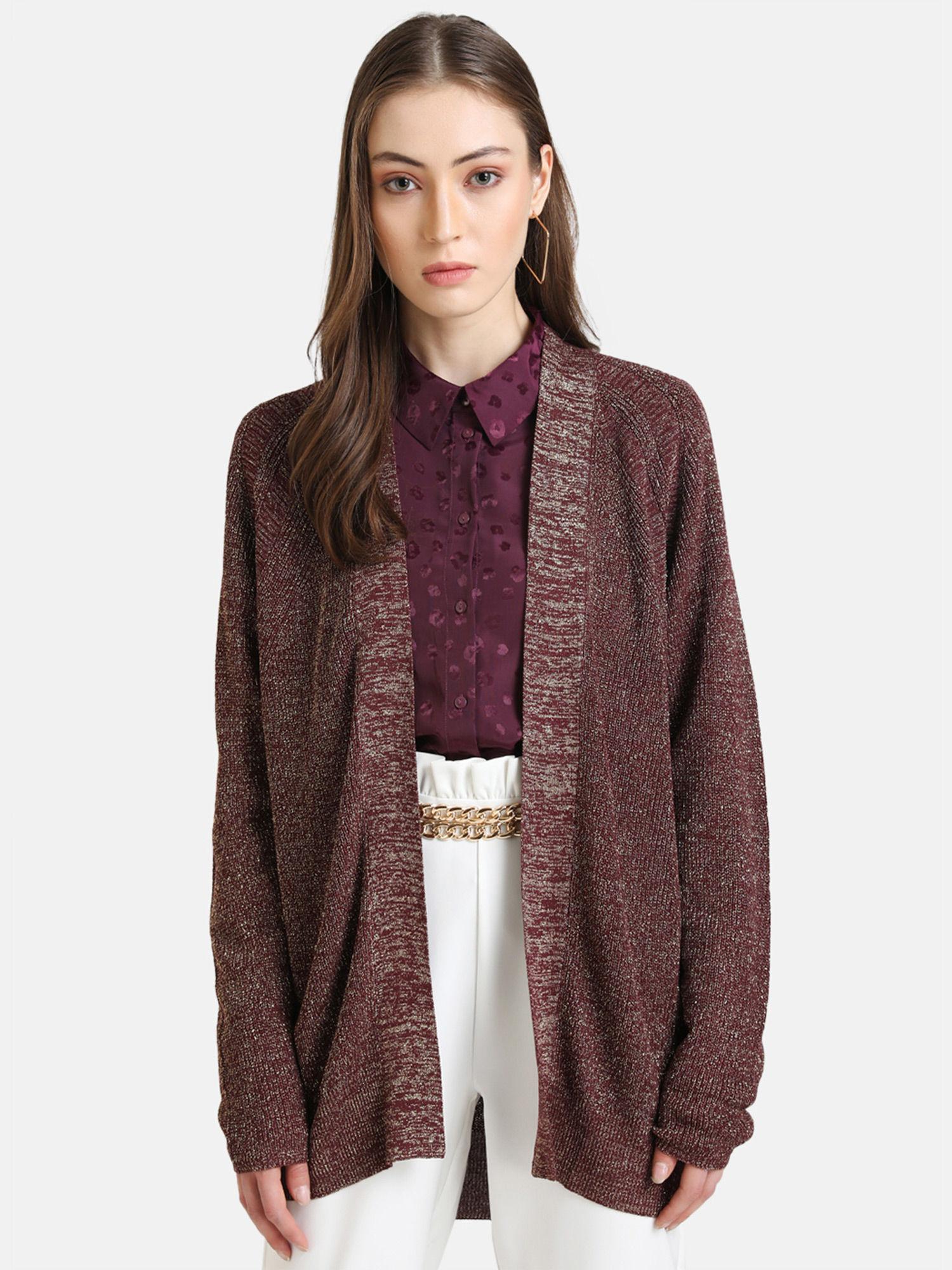 maroon solid full sleeves shrug with lurex