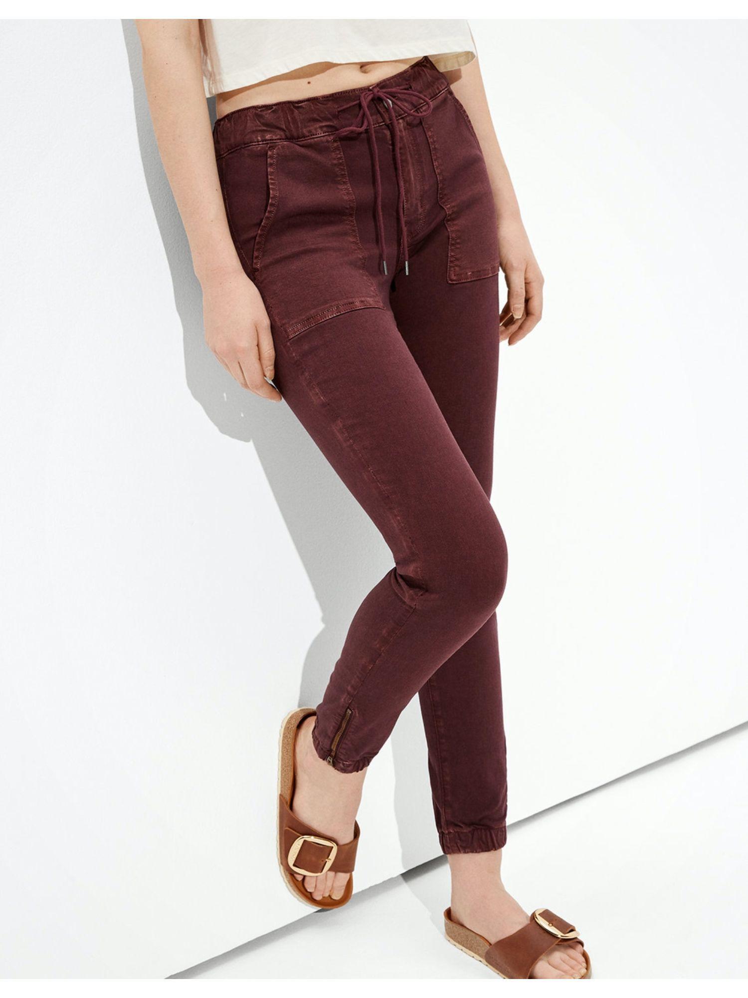 maroon solid joggers