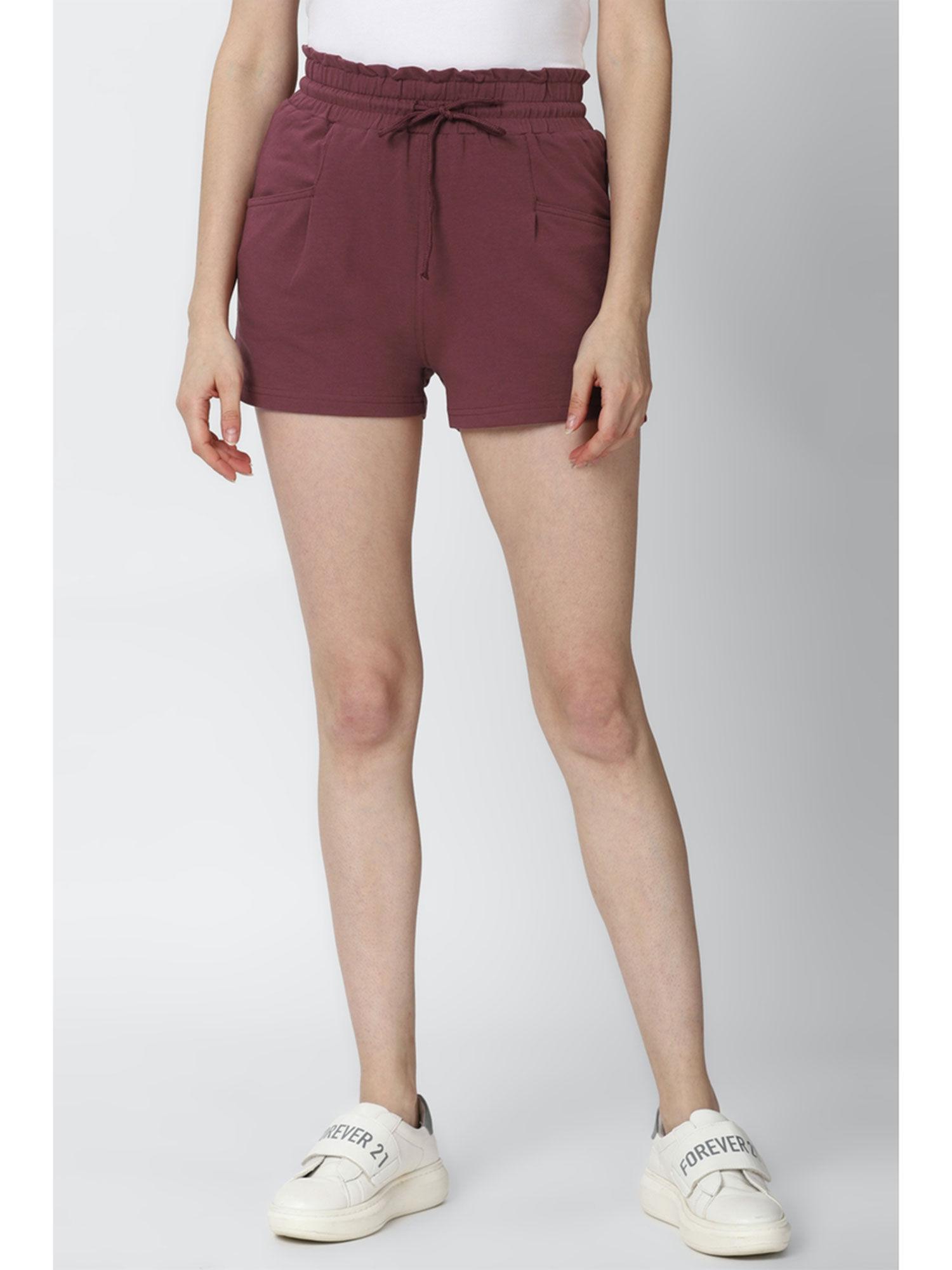 maroon solid knit shorts