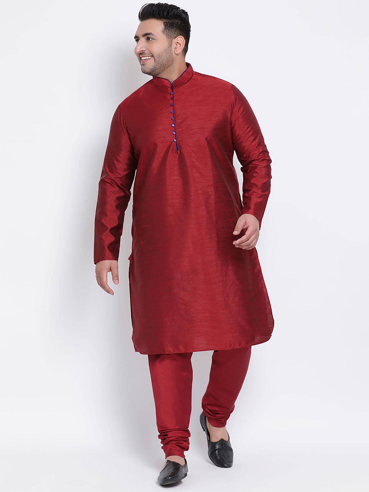 maroon solid kurta with pyjama (set of 2)