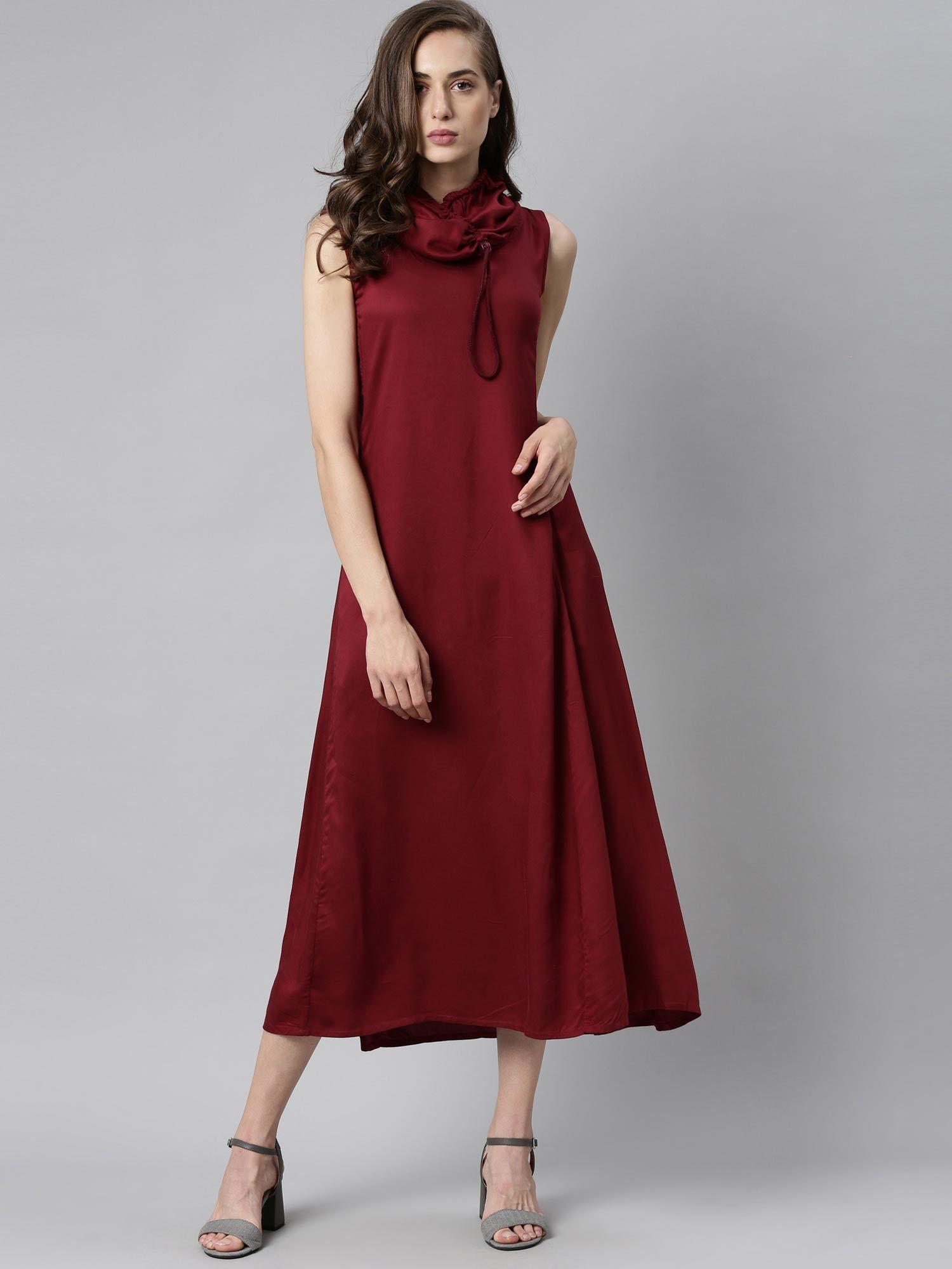 maroon solid maxi dress