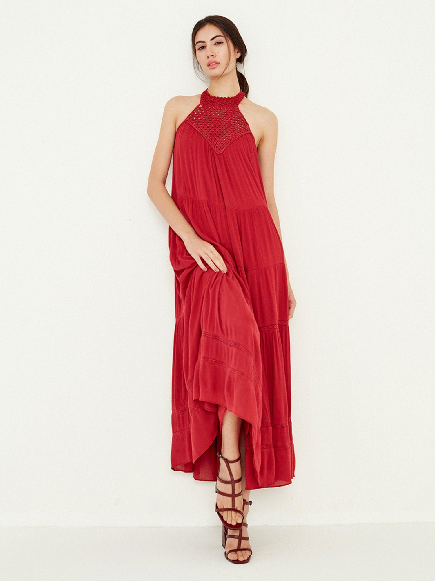 maroon solid maxi tiered dress