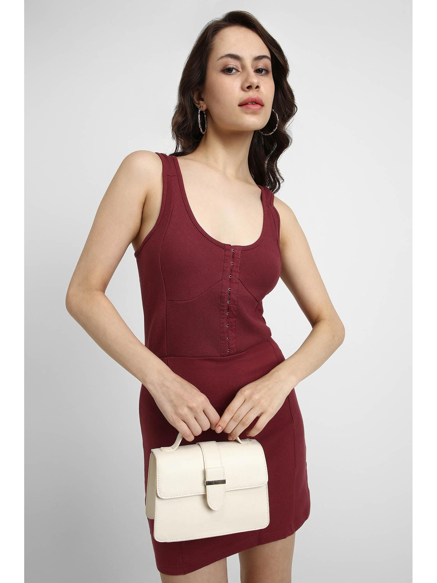 maroon solid mini dress