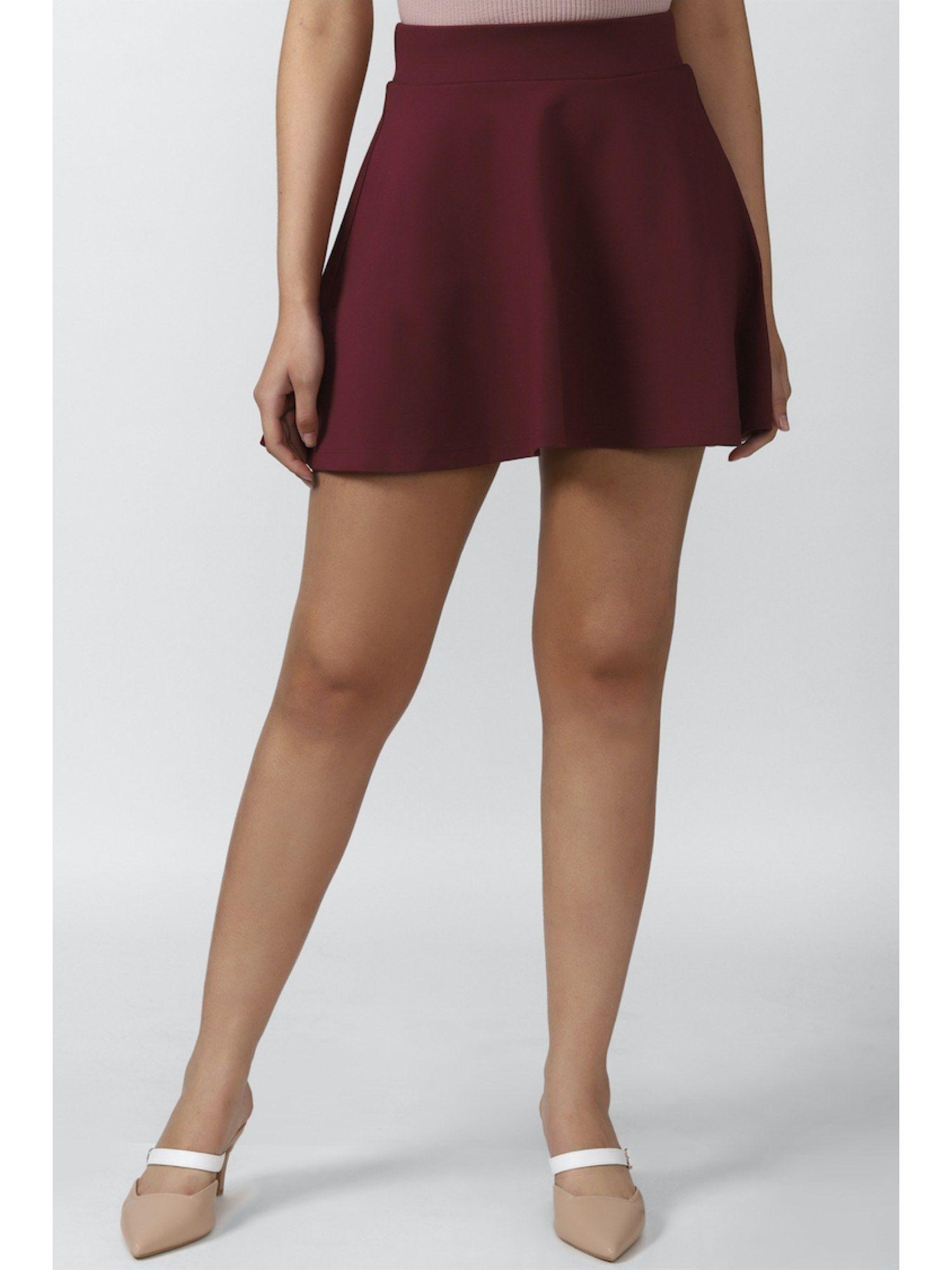 maroon solid mini skirt