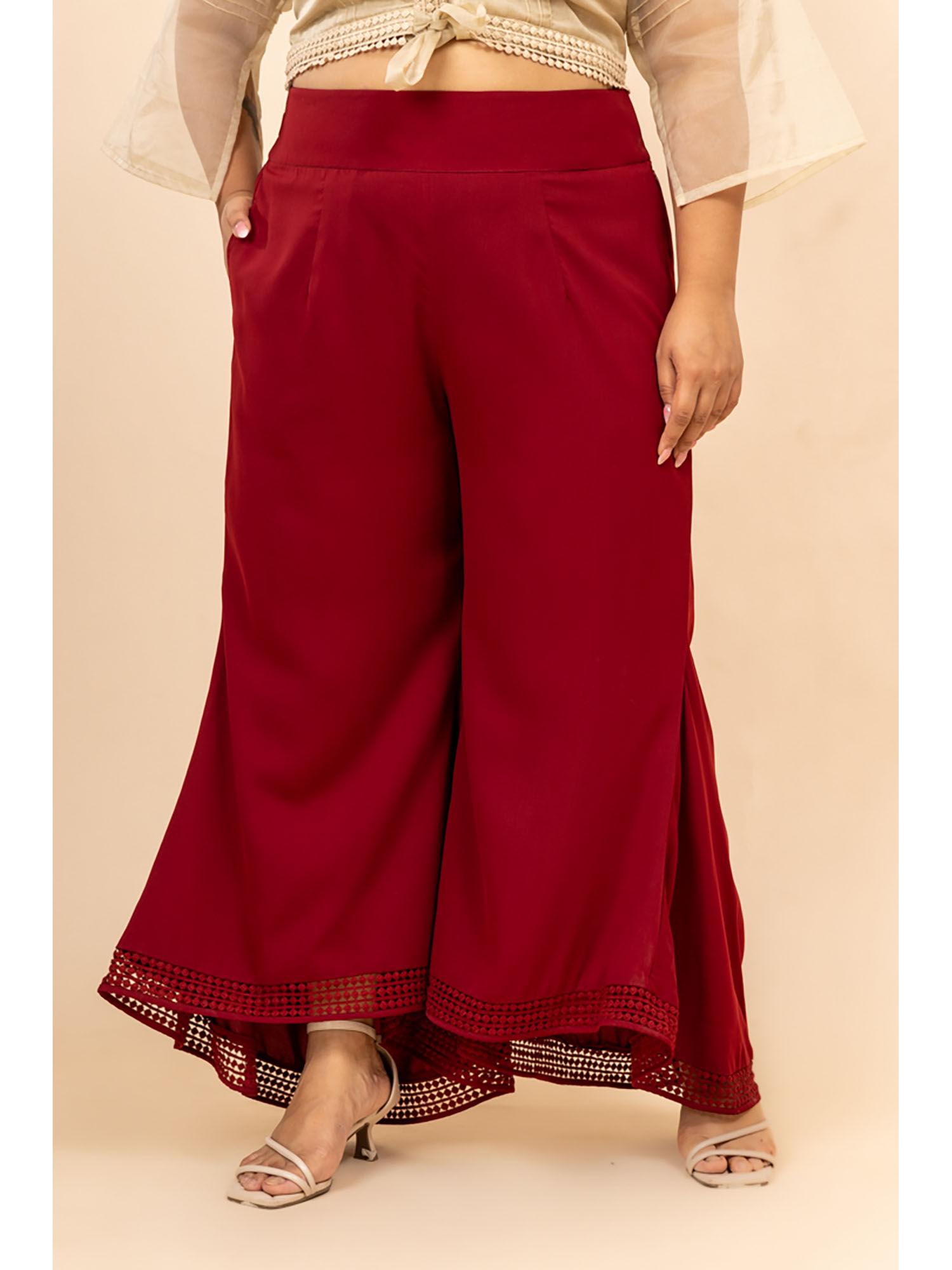 maroon solid plain nusrat flared high waist pant