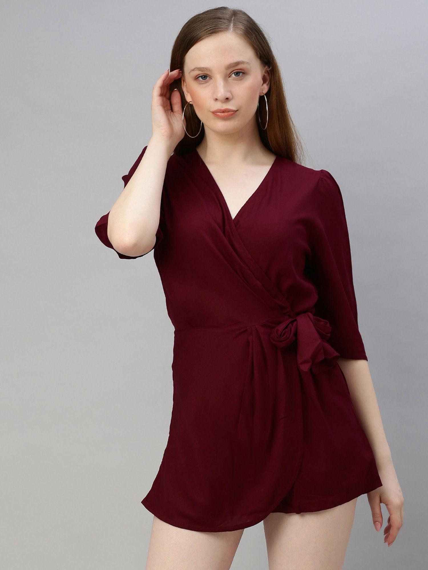 maroon solid playsuit