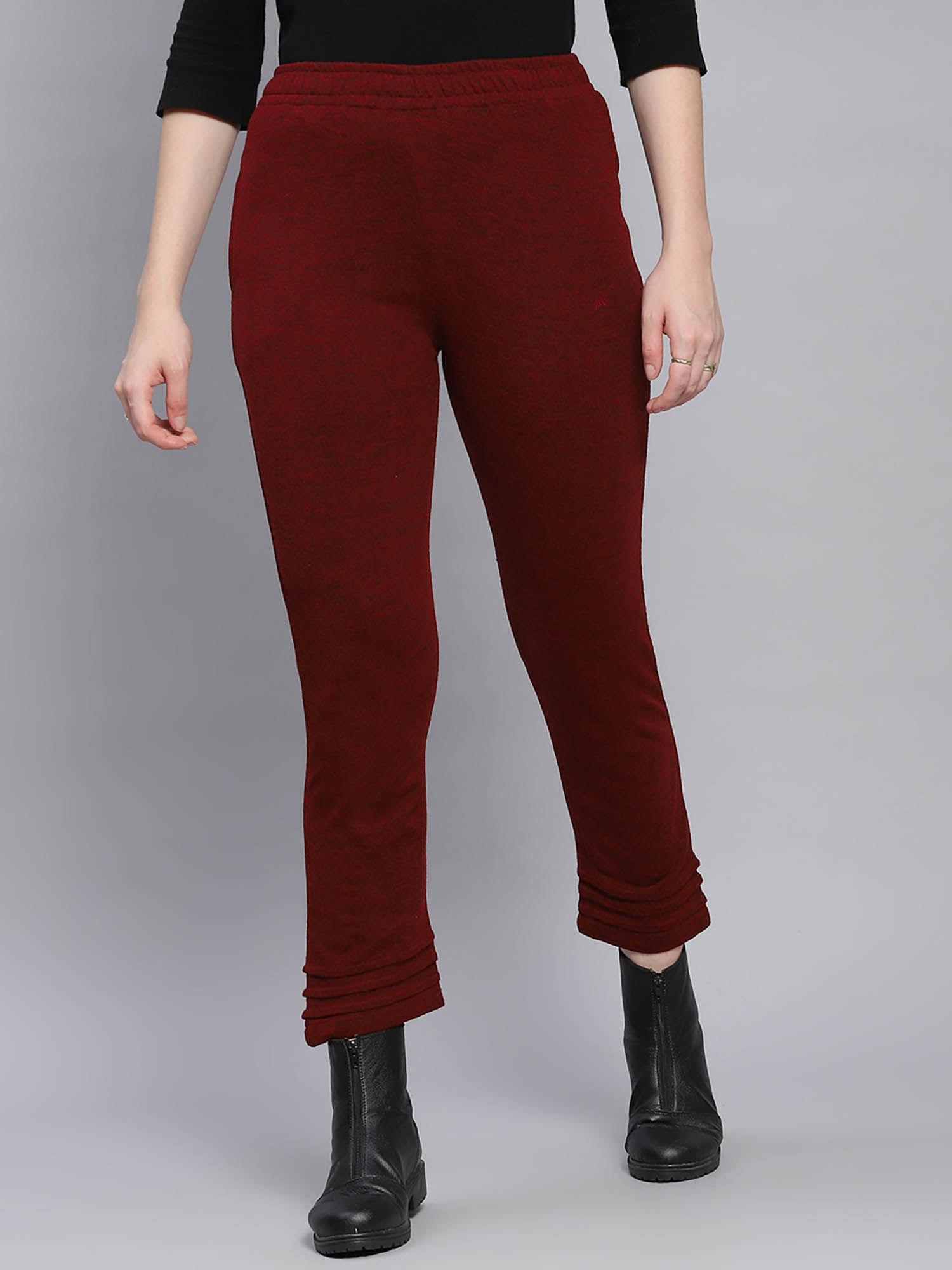 maroon solid regular fit pant