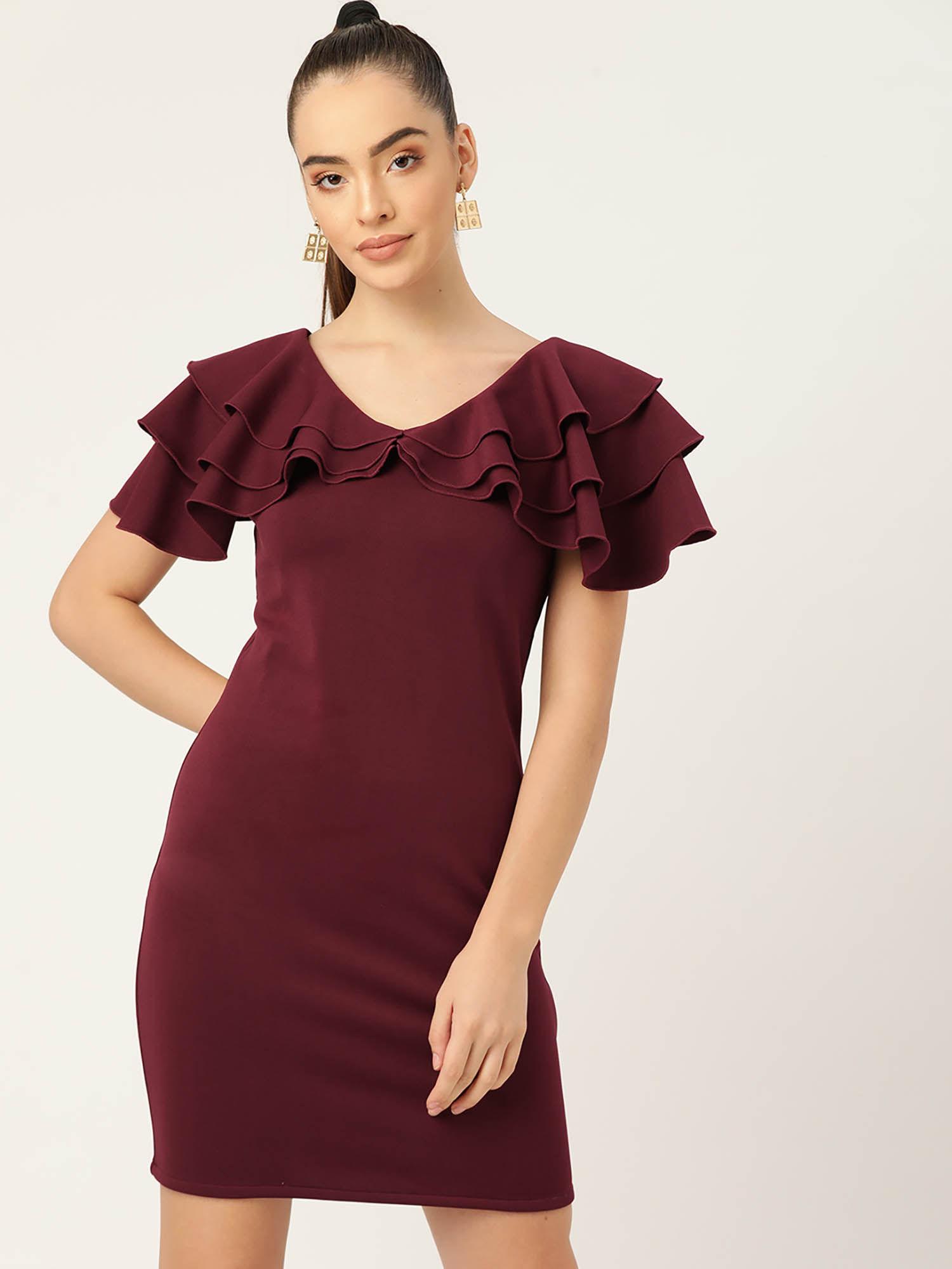 maroon solid scuba sheath dress