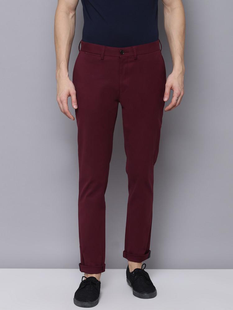 maroon solid skinny fit trouser