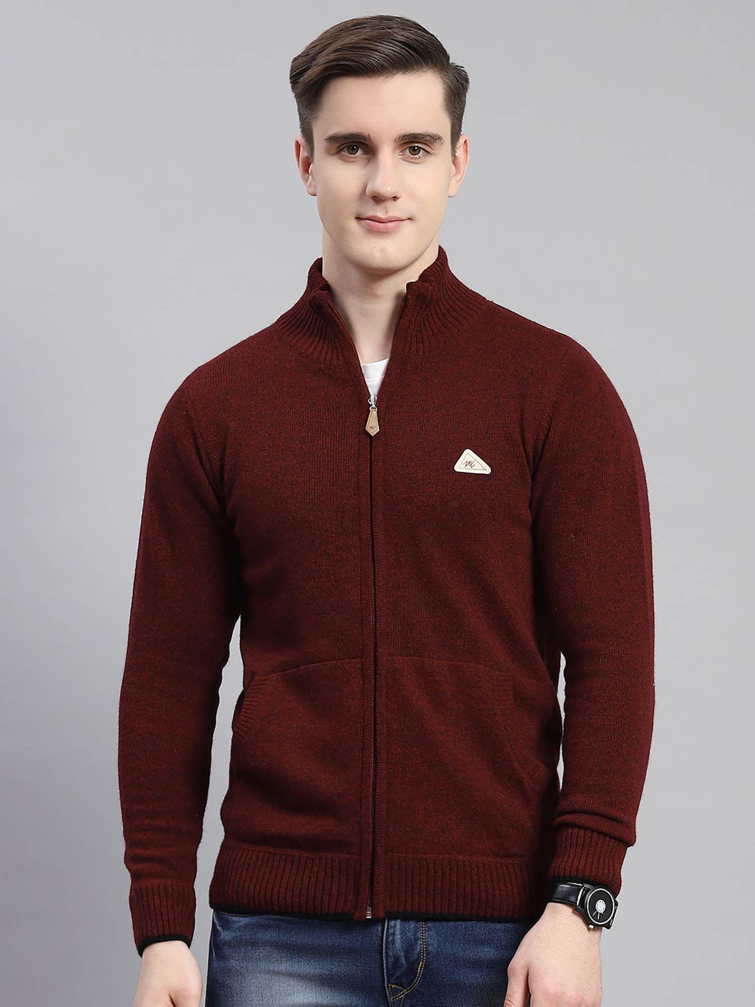 maroon solid stand collar sweater