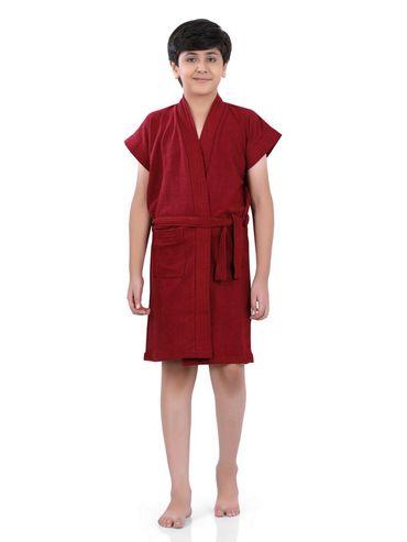 maroon solid terry turkish bathrobe for boys