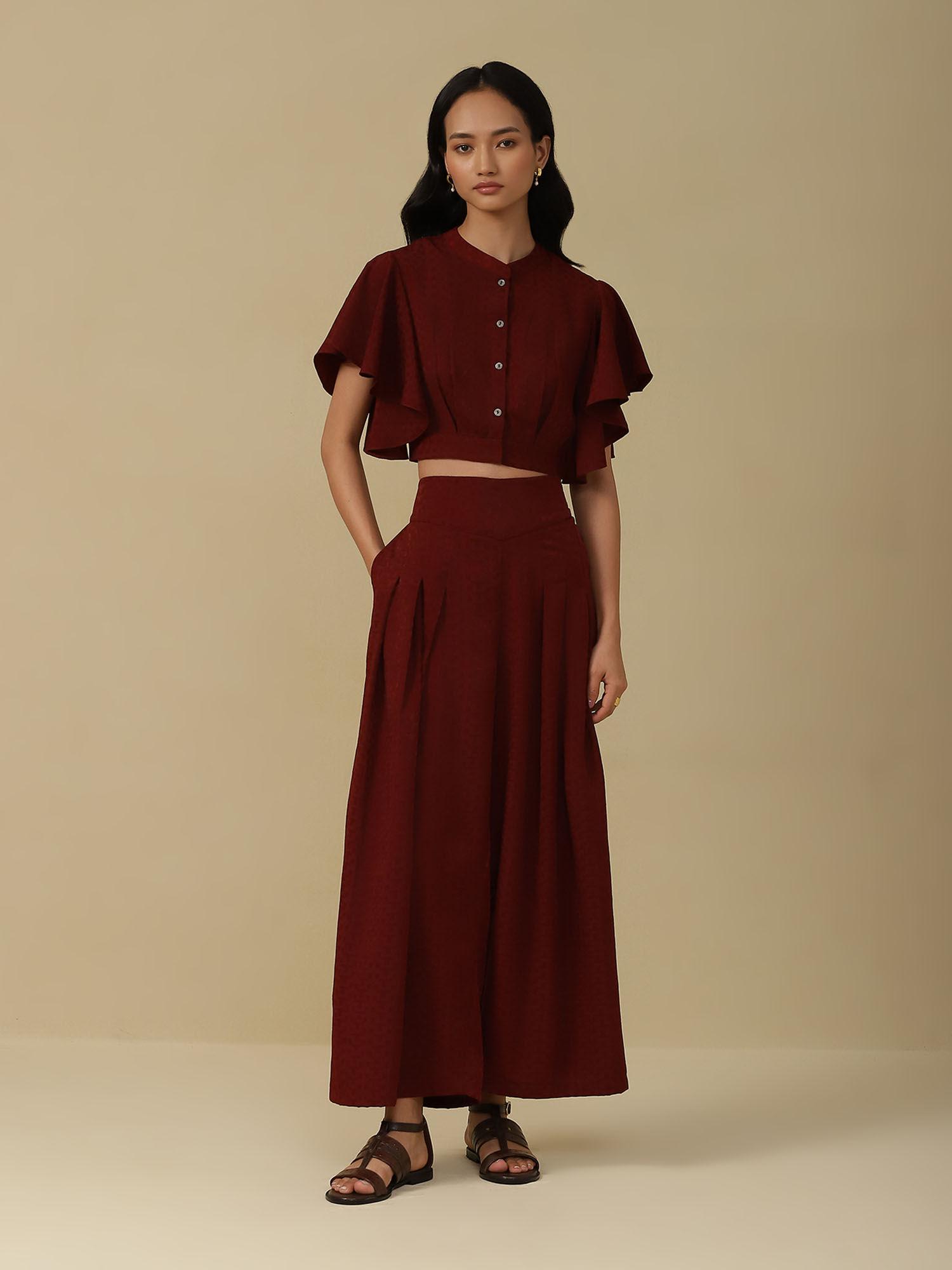 maroon solid top with palazzo co-ord (set of 2)