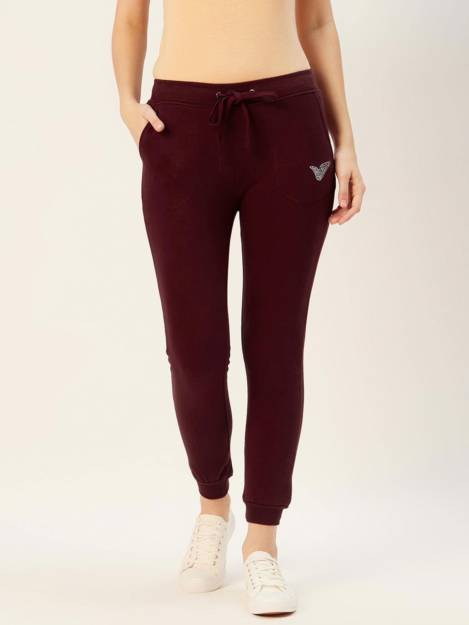 maroon solid track pant