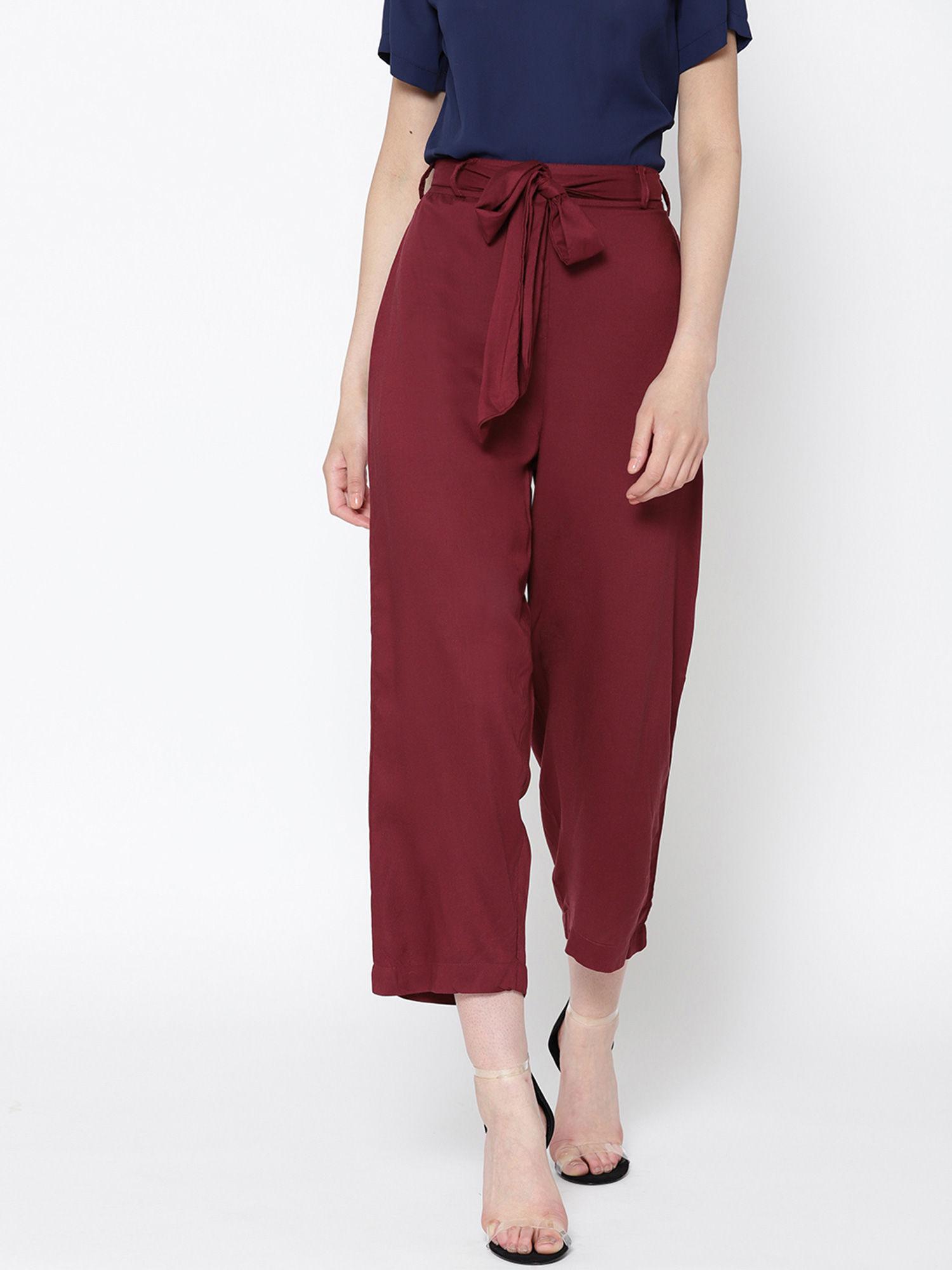 maroon solid trouser