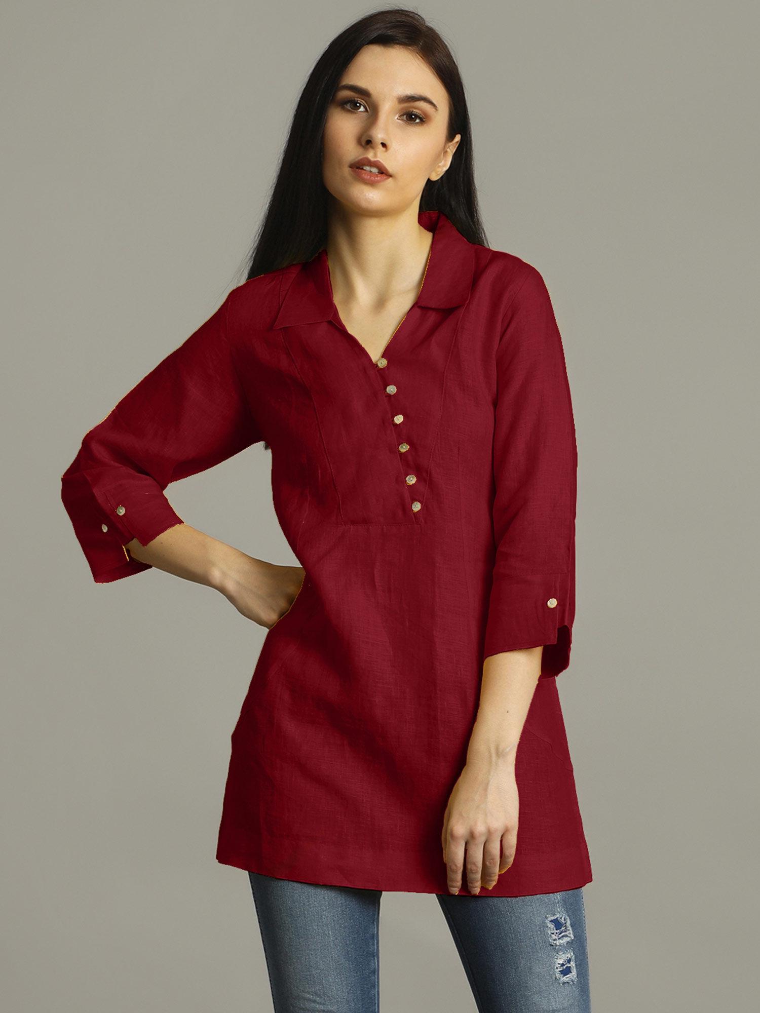 maroon solid tunic