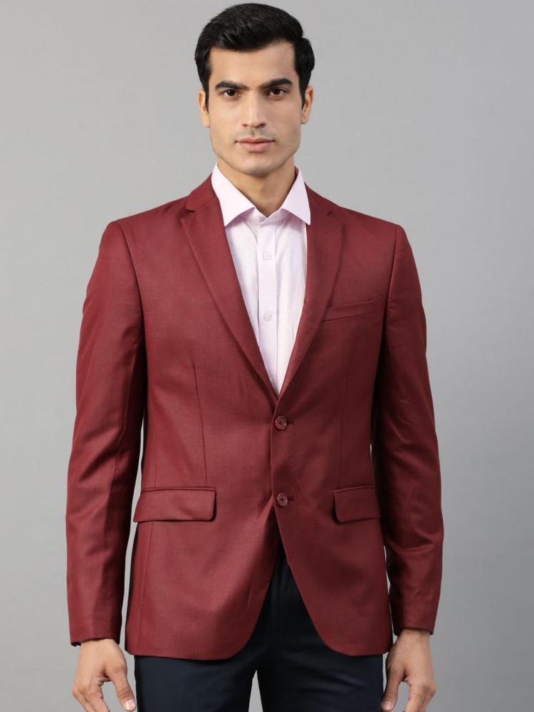 maroon solid v neck blazer