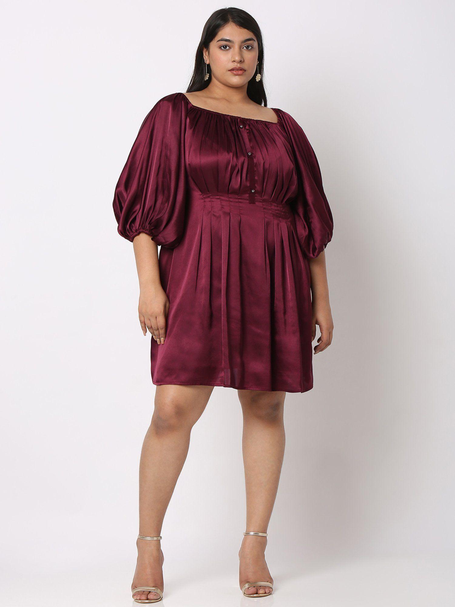 maroon square neck flare dress