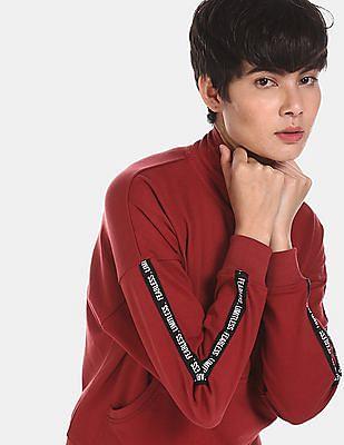 maroon stand neck drop shoulder sweatshirt