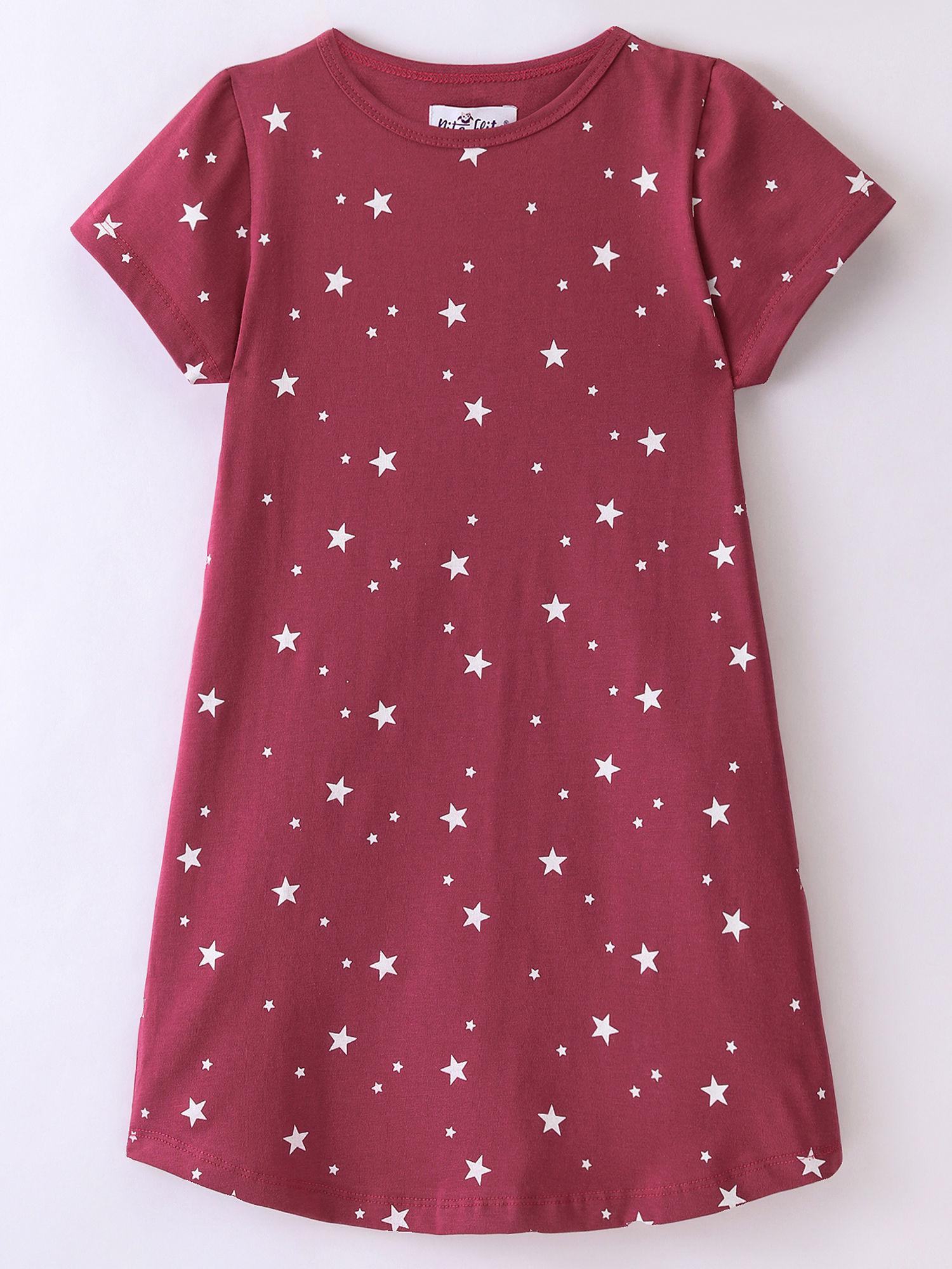 maroon starry nights printed nightdress