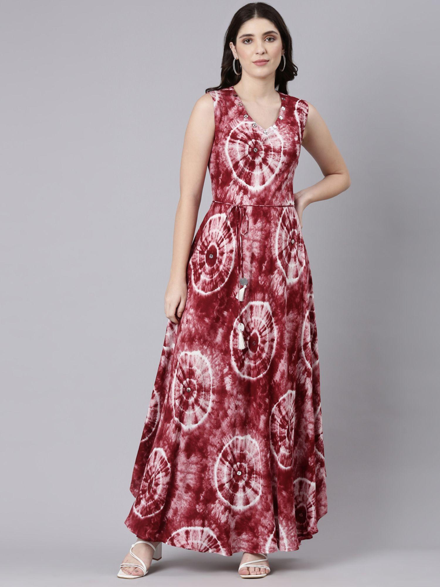 maroon straight casual tie and dye maxi dresses