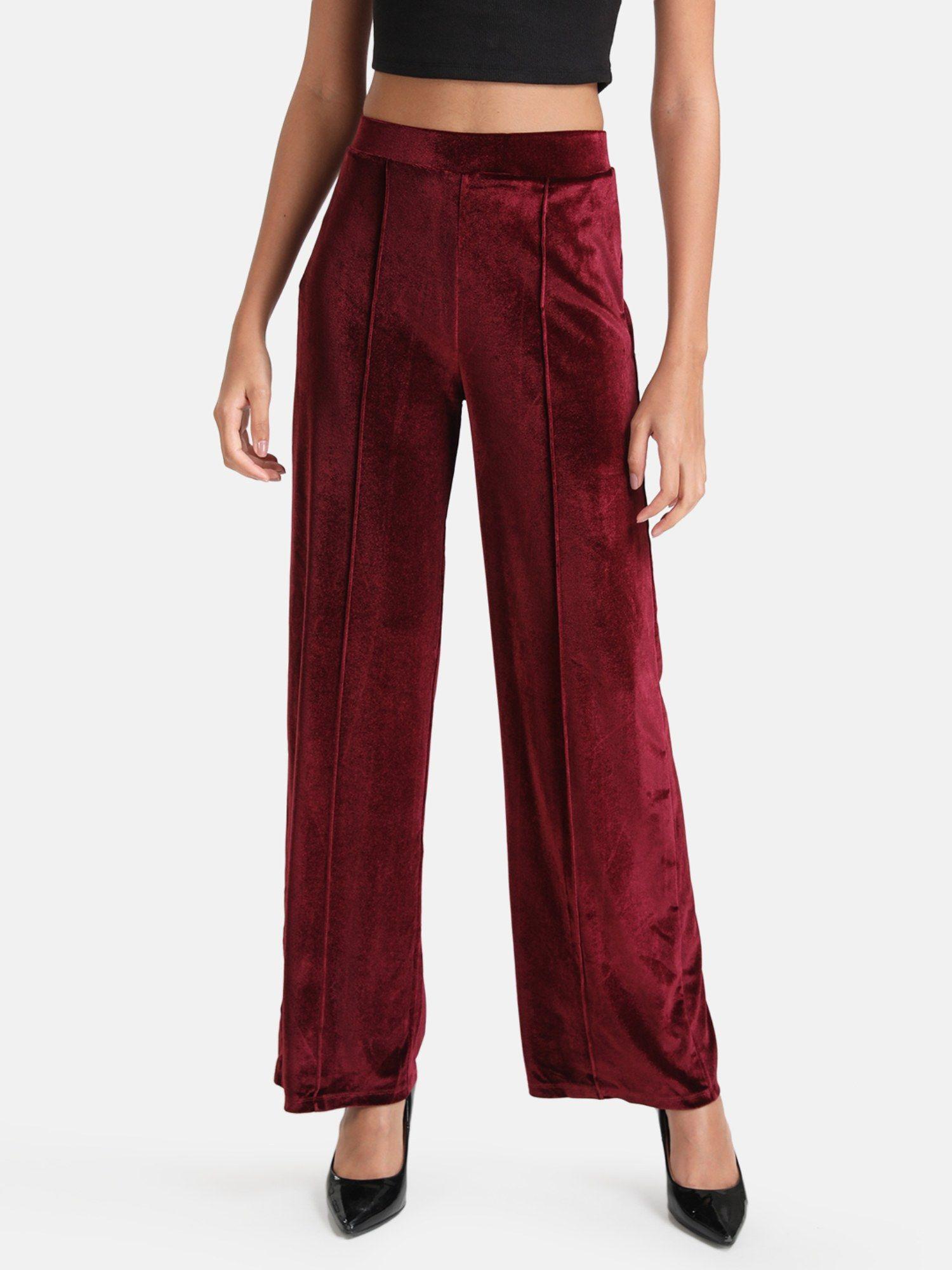 maroon straight fit pants with pin tuck