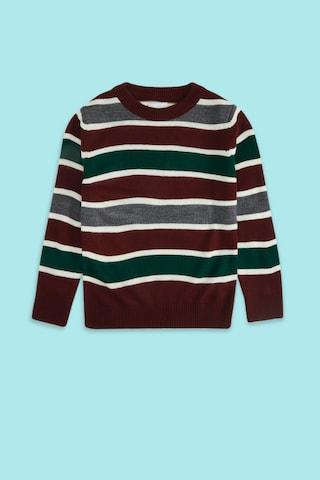 maroon stripe casual full sleeves round neck boys regular fit sweater