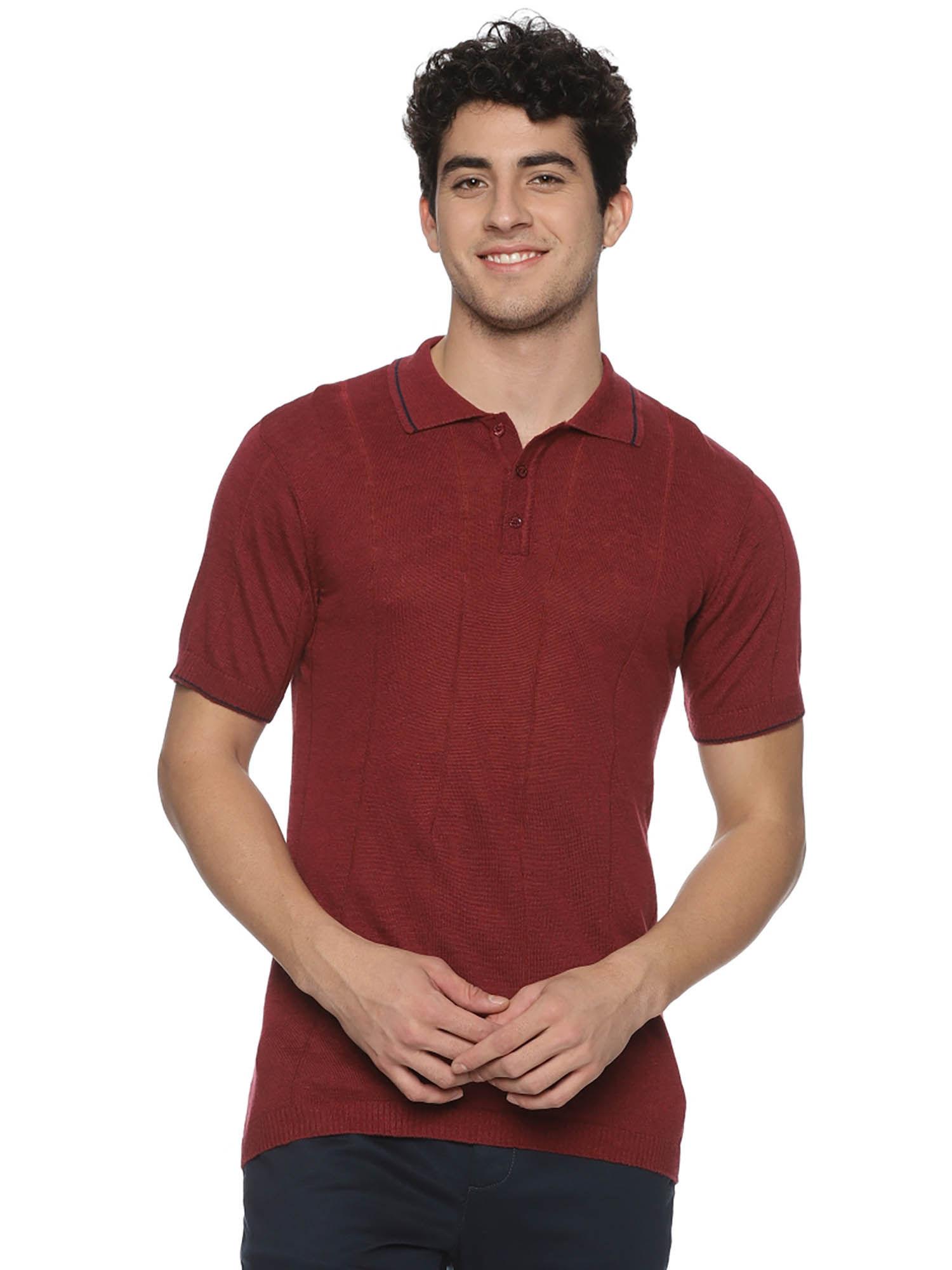 maroon stripe knitted polo t-shirt