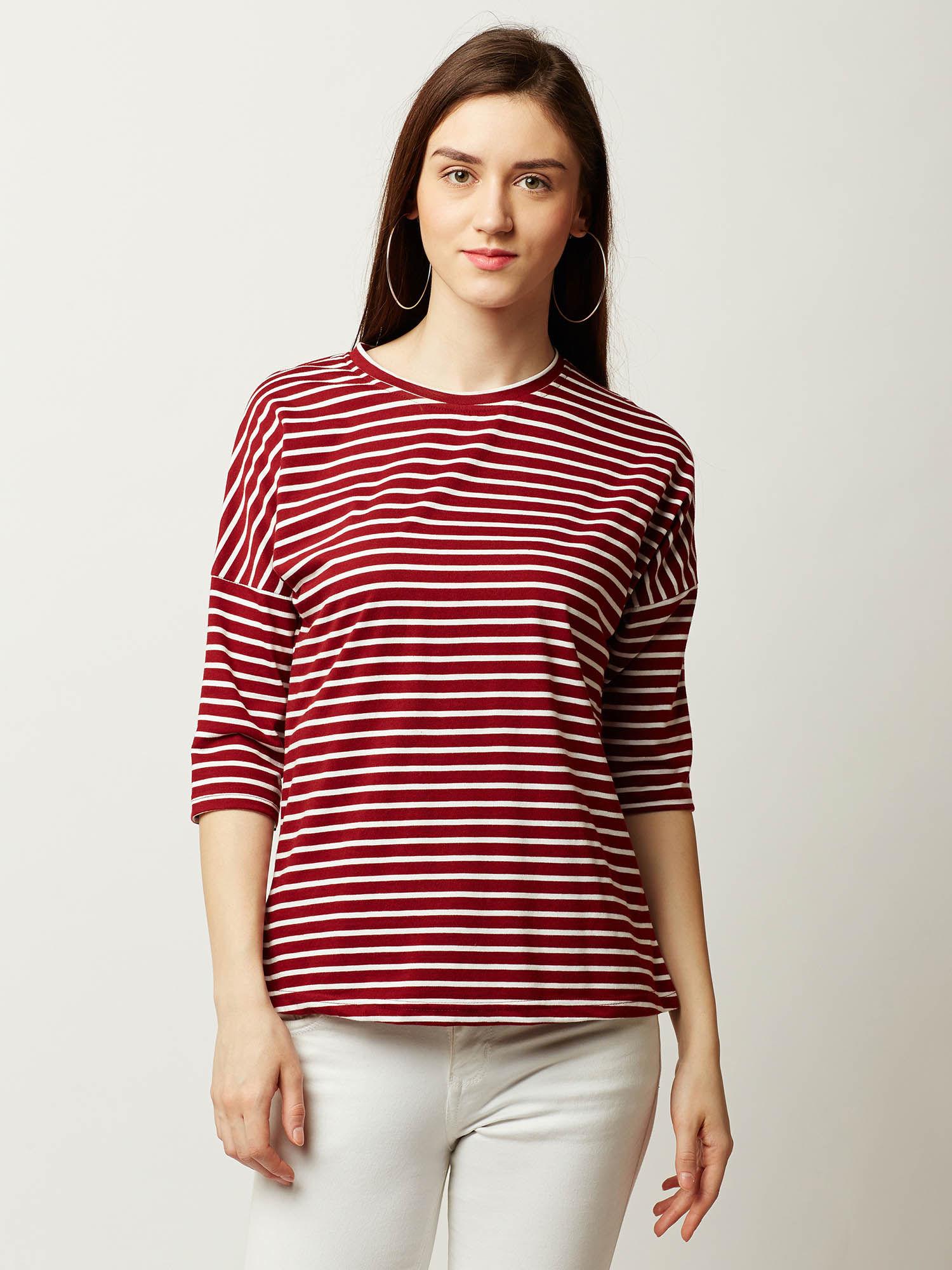 maroon striped t-shirt