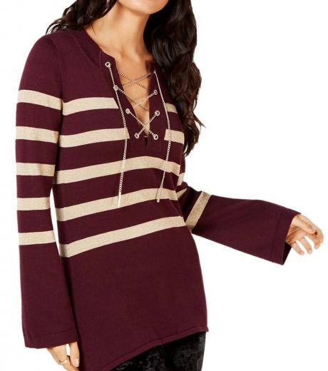 maroon striped v-neck sweater top