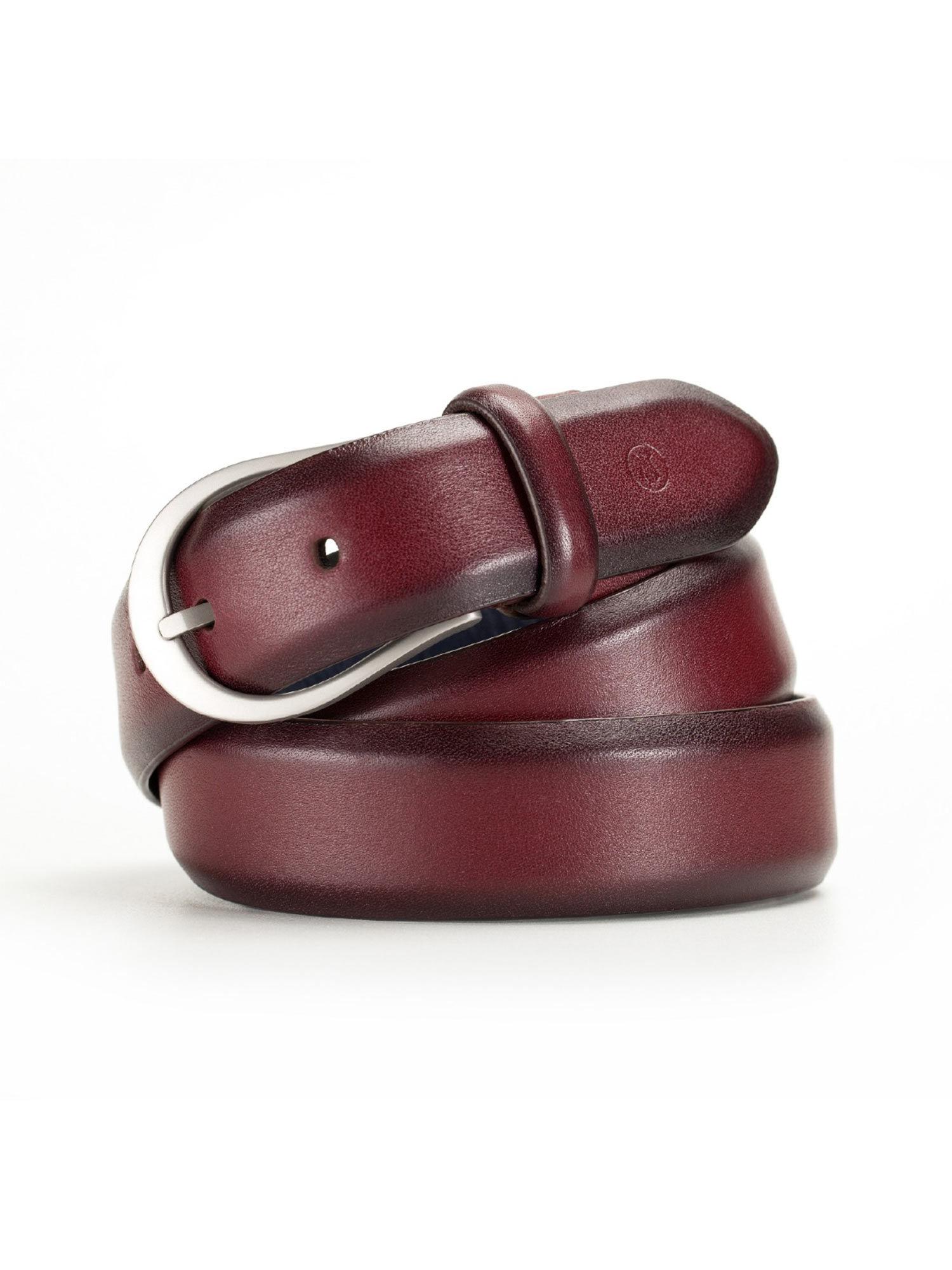 maroon sullivan satin silver 35mm buckle with two tone leather belt