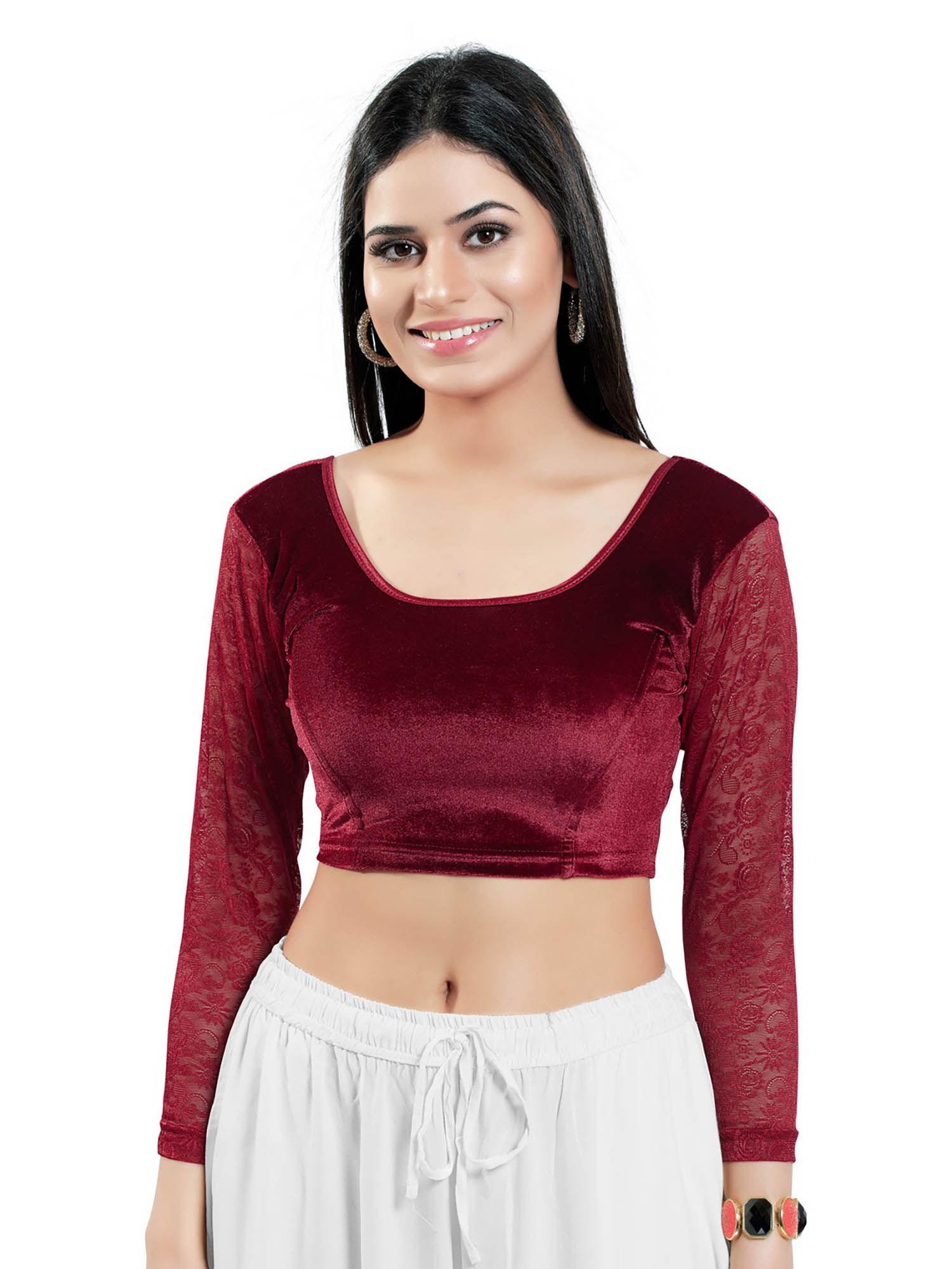 maroon three fourth sleeves solid stretchable blouse