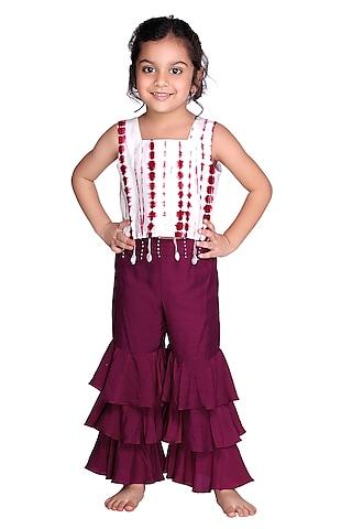 maroon tie-dye & embellished sharara set for girls