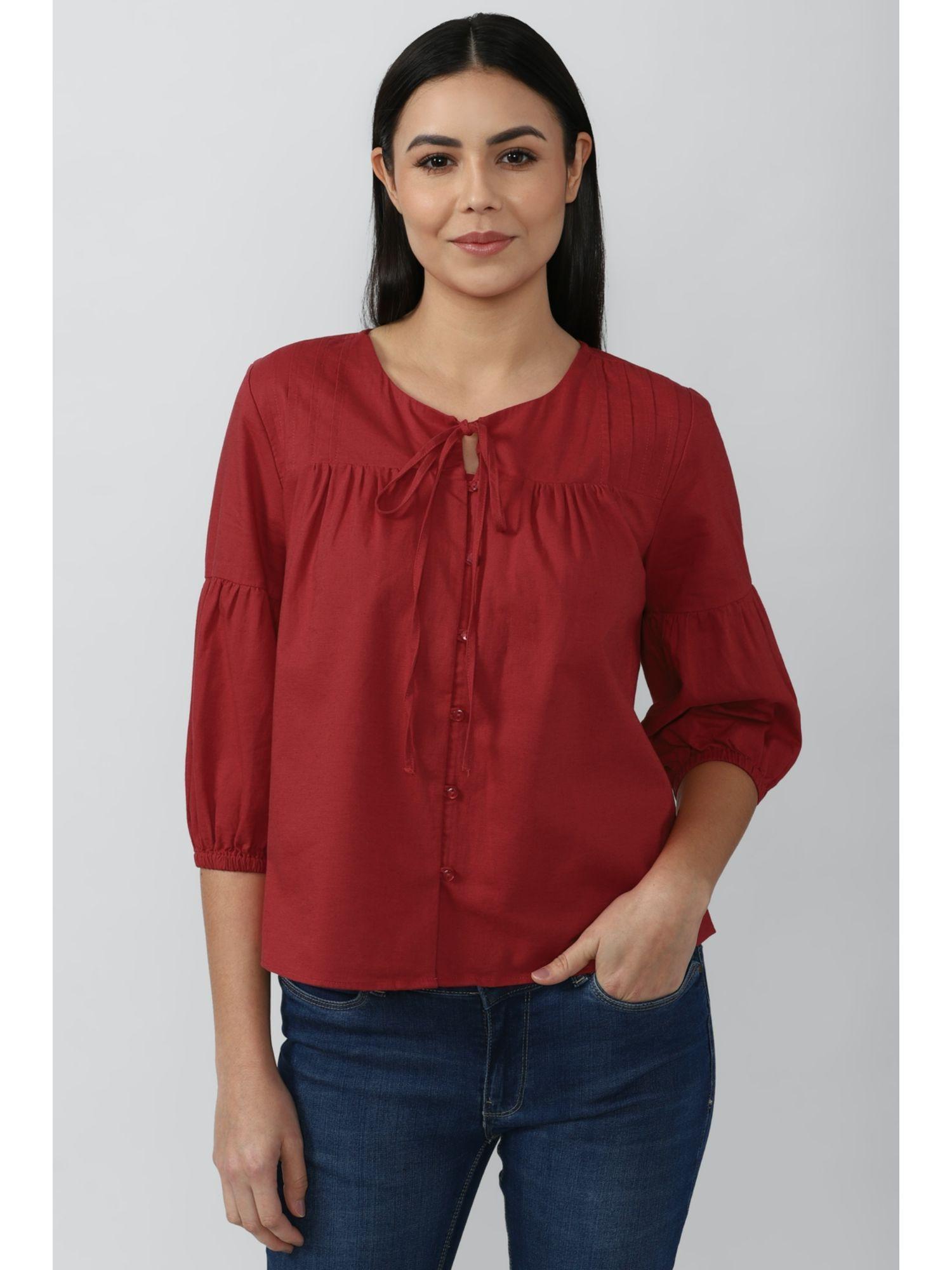 maroon top solid-plain