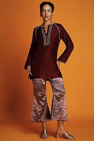 maroon tussar embroidered tunic