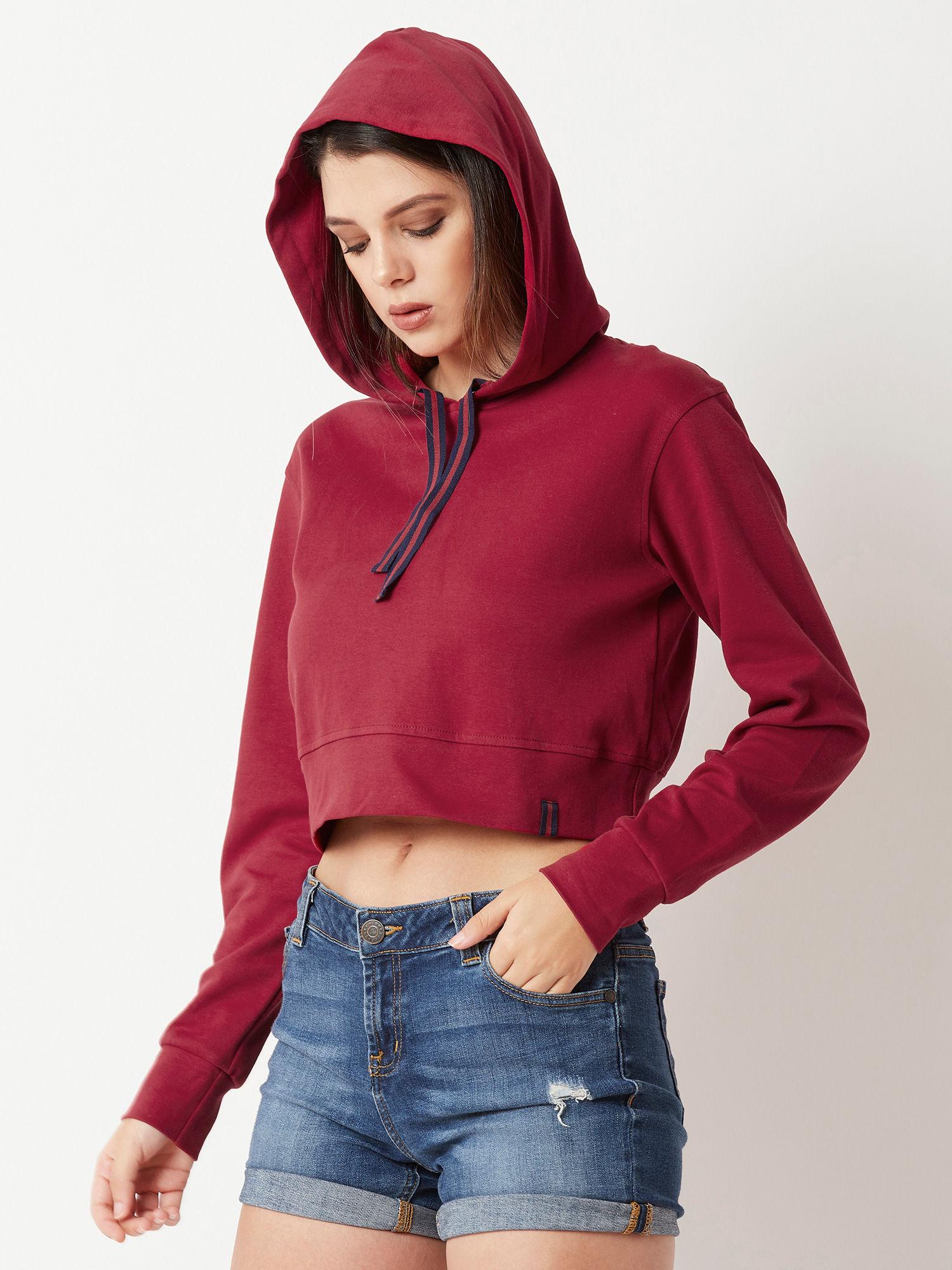 maroon twill tape detailing crop sweatshirt