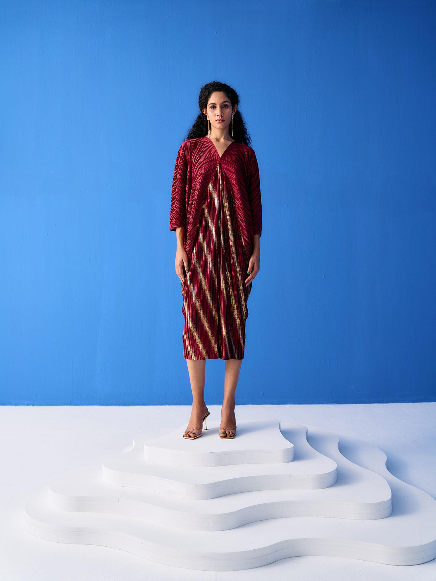 maroon two tone metallic kaftan style dress