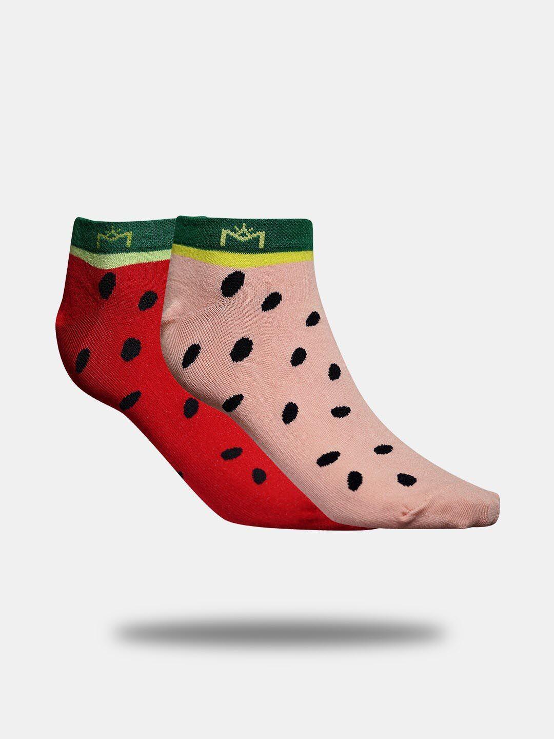 maroon unisex pack of 2 patterned ankle-length socks