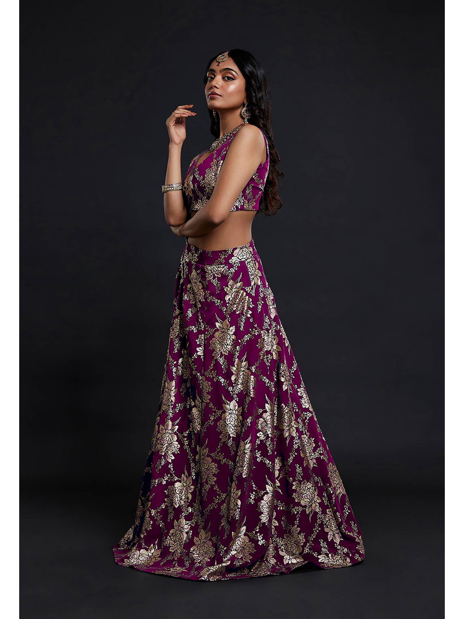 maroon vark sleeveless lehenga with stitched blouse (set of 2)