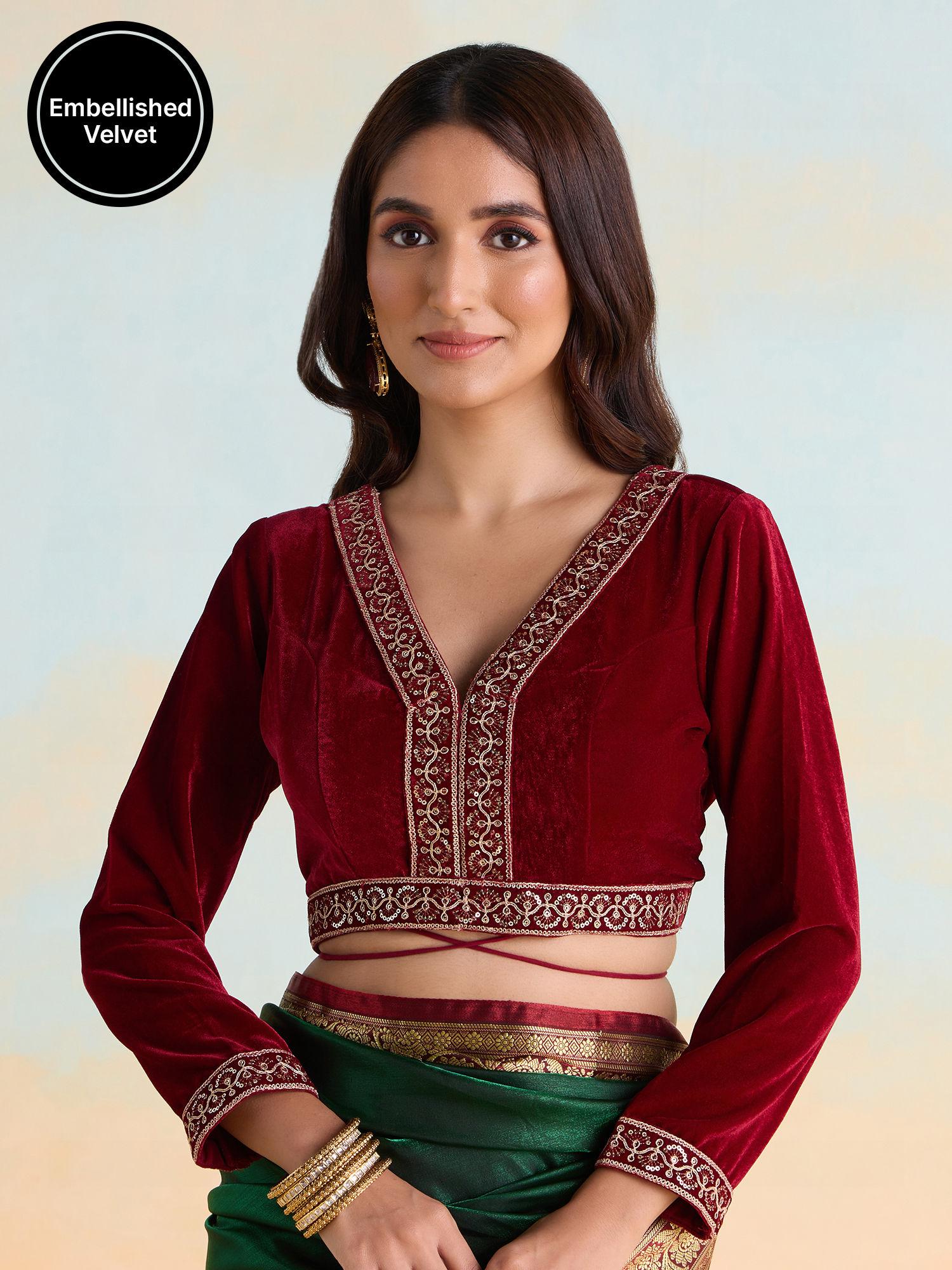 maroon velvet dreams embroidered stitched blouse likvdbl07