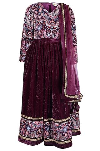 maroon velvet lehenga set for girls