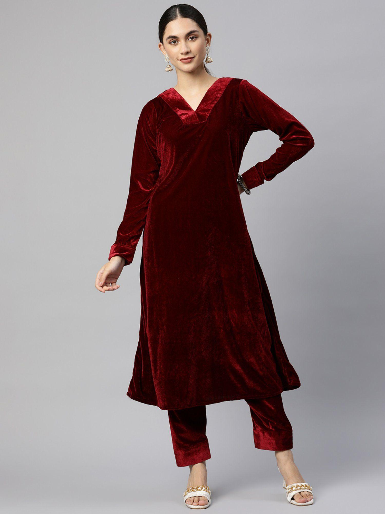 maroon velvet suit (set of 2)