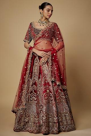 maroon velvet zardosi embroidered lehenga set