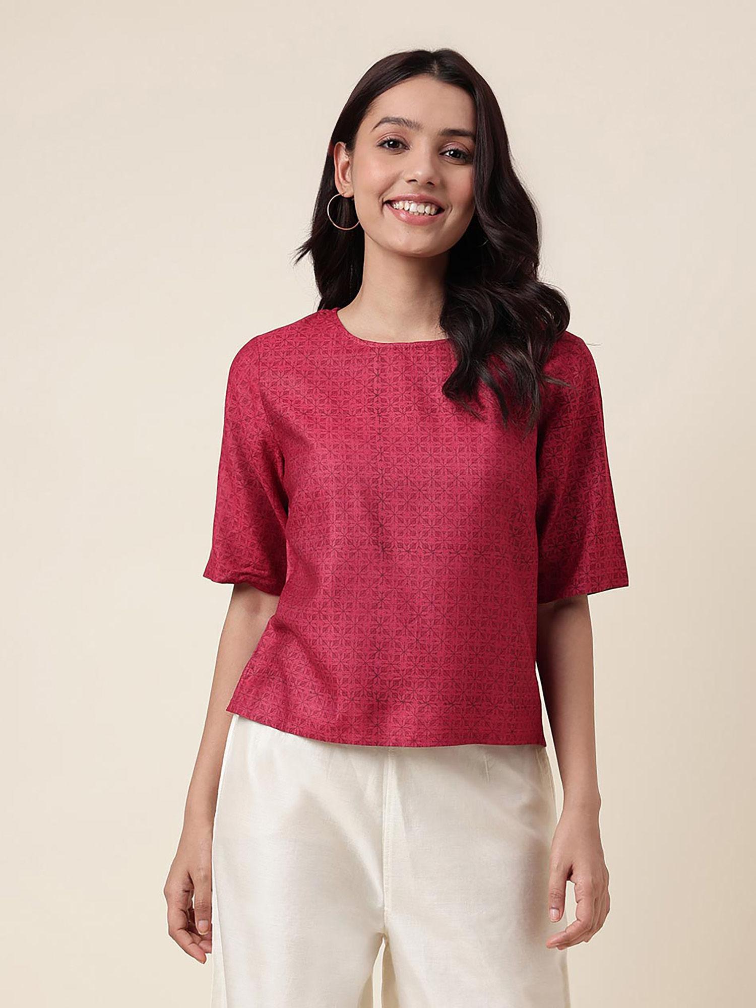 maroon viscose silk printed women top