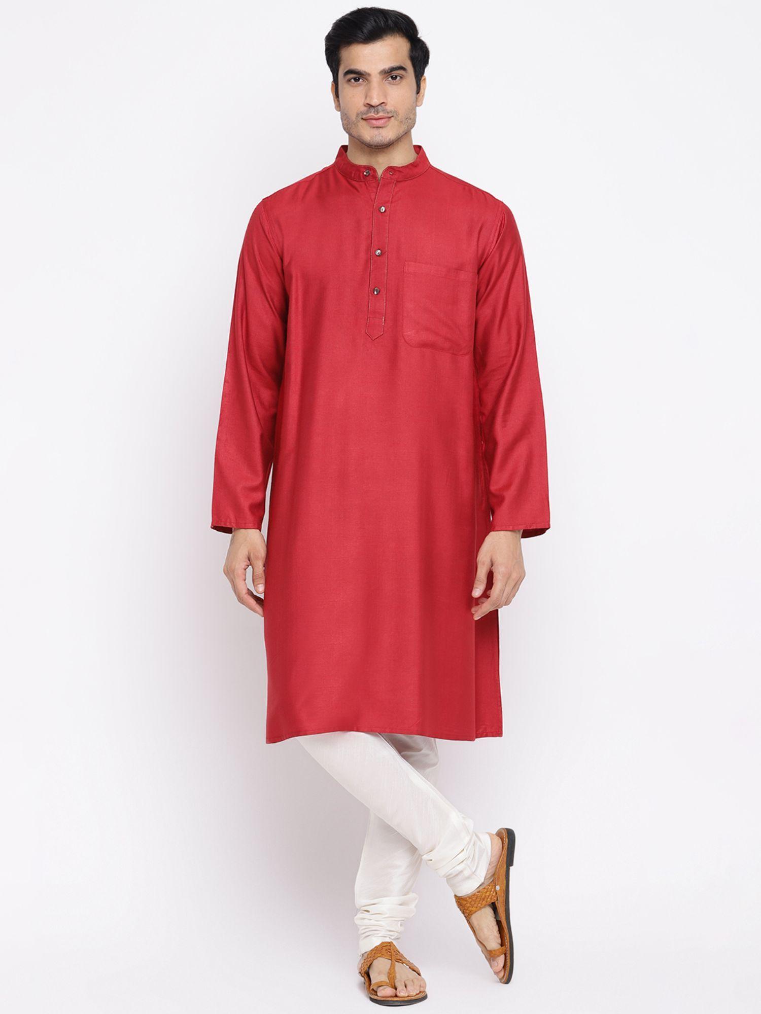 maroon viscose silk woven long kurta