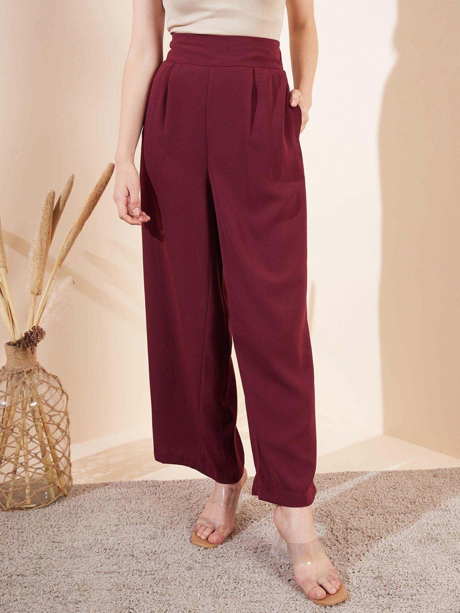 maroon wide leg trousers